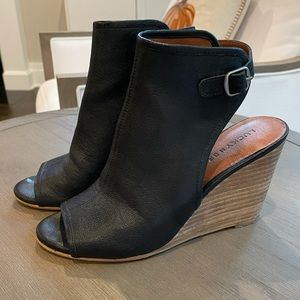 Lucky Brand Black Risza Wedge Peep Toe Bootie